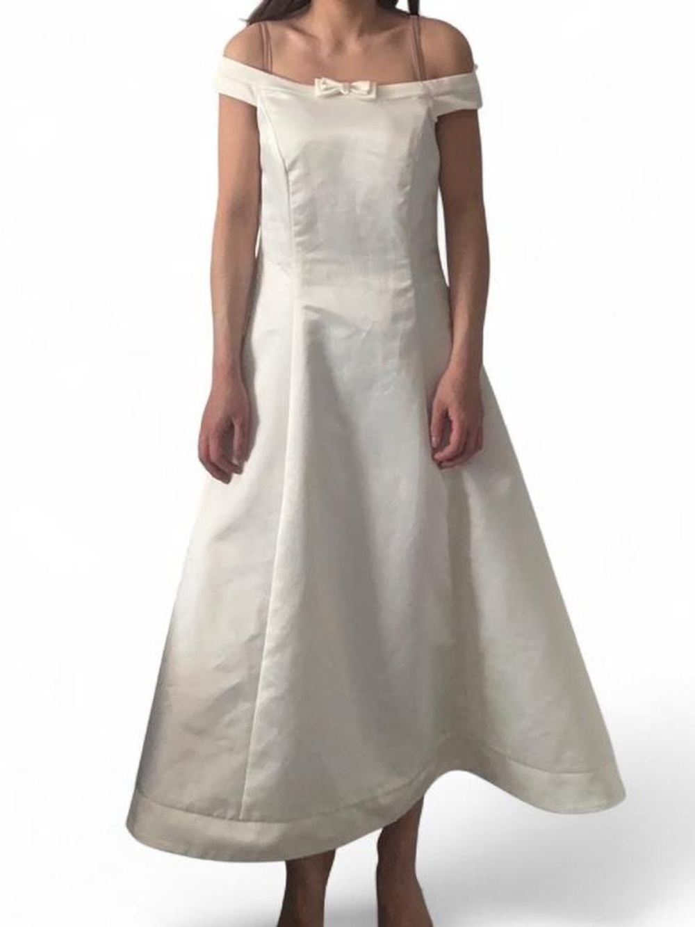 Jessica Simpson Off-Shoulder Cream A-Line Dress with Bow
